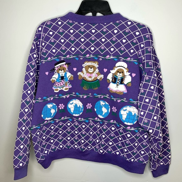 SPUMONI By Franko Vintage 80's Teddy Bears Around the World Crew Neck Sweatshirt - Picture 3 of 7